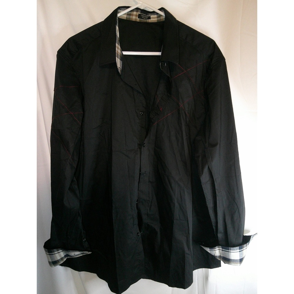 COOFANDY Mens Button Down Shirt Long Sleeve Plaid‎ Casual Black XL